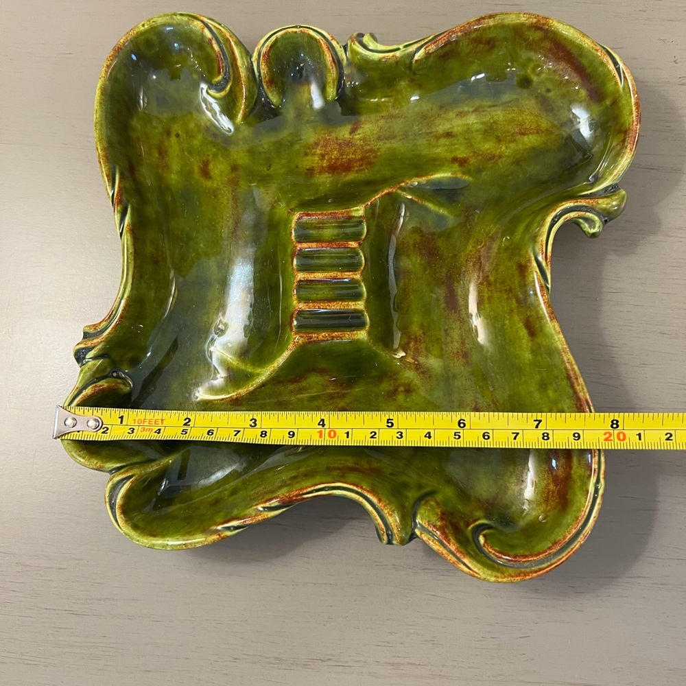 California Pottery Mid Century Modern Ceramic Ashtray Avocado Green Glaze - Picture 11 of 12
